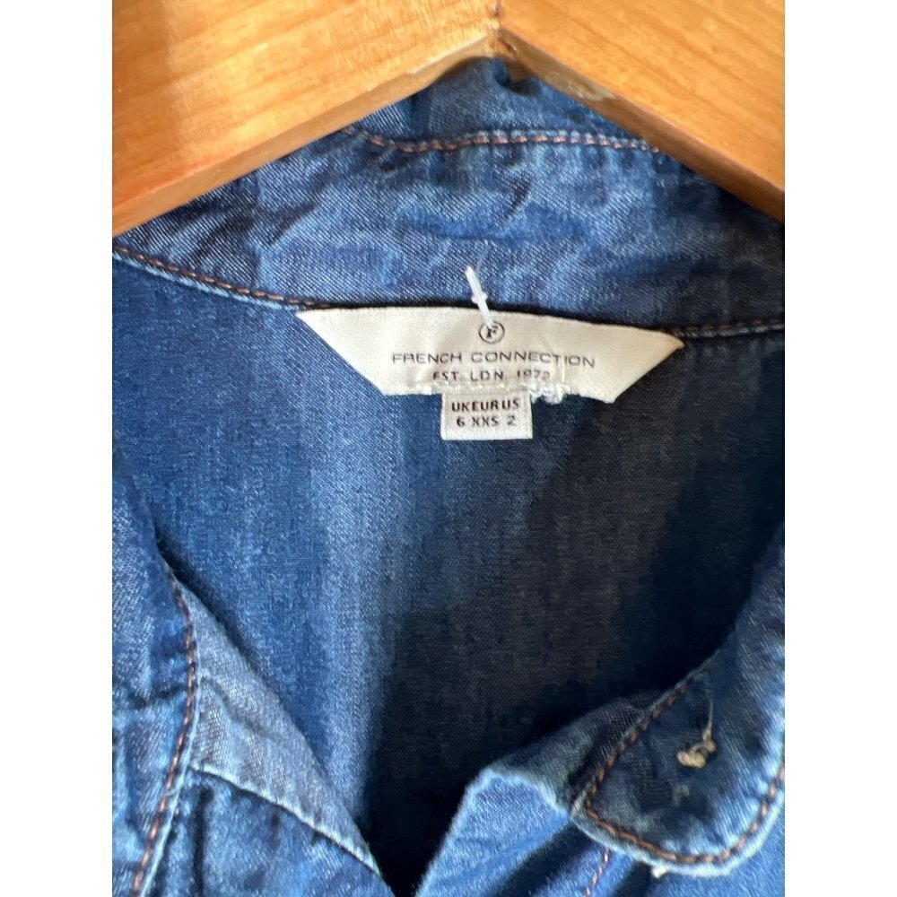 French Connection Womens Size 2 XXS Cotton Lyocell Denim Shirt Dress L/S Pockets - Picture 2 of 12